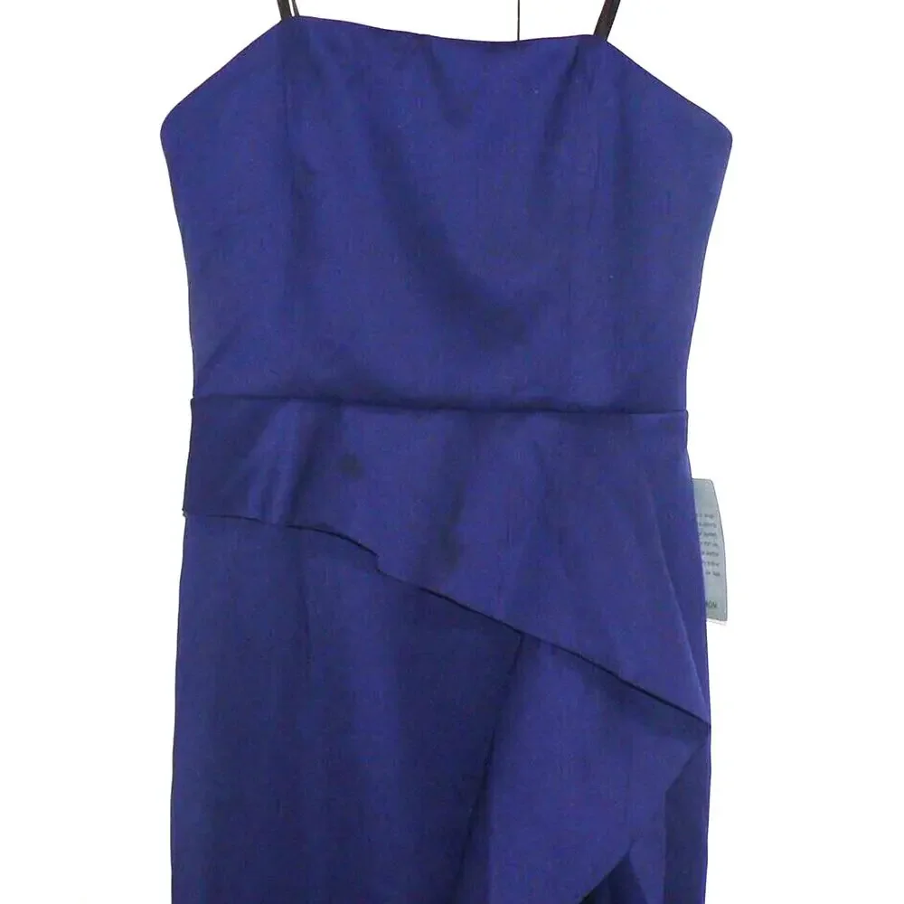 Xscape Strapless Side‎ Ruffle Drape Scuba Crepe Gown in Marine Blue Size 6 $239